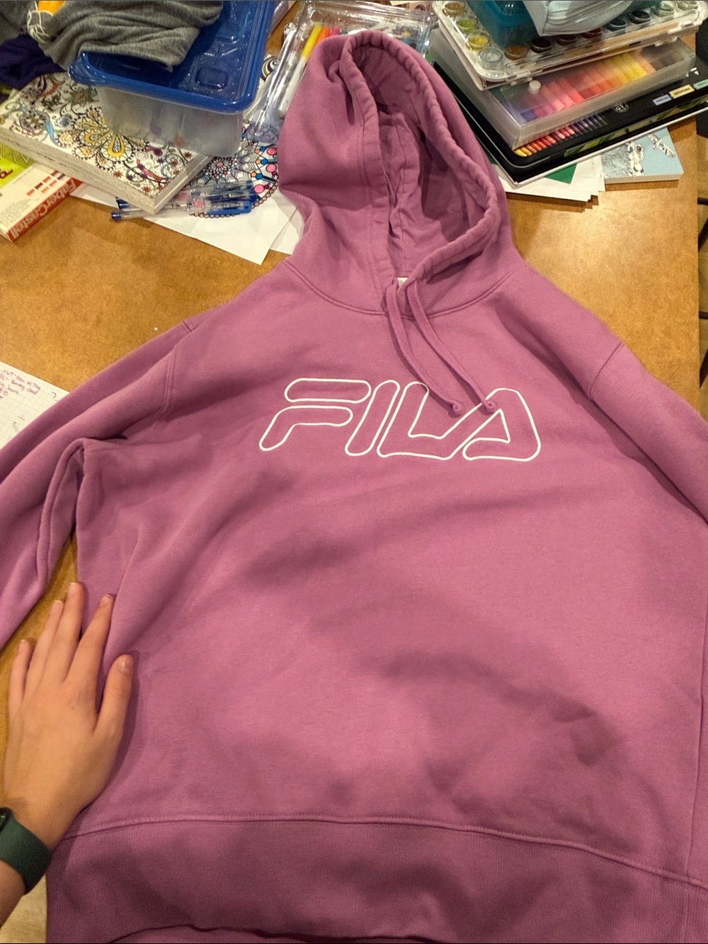 FILA Women's Mauve Pullover Hoodie with White Logo